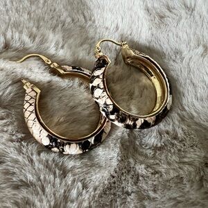 Chico's Gold and Black Patterned Hoop Earrings